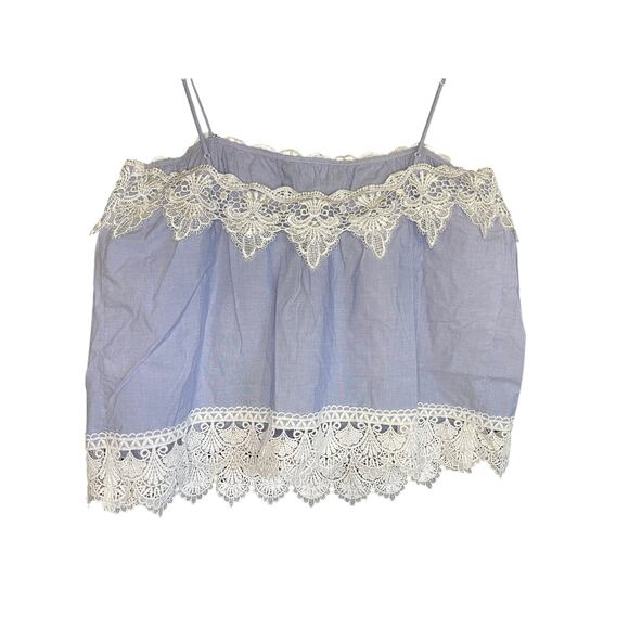 Express Light Blue Spaghetti-Strap Tank Top w/ Lace Trim Size Large - Picture 5 of 8